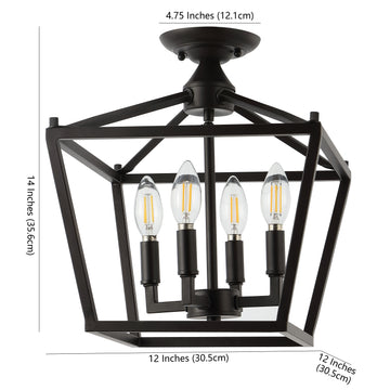 Plains Mini Lantern 12" Iron Modern Farmhouse LED Flush Mount - JONATHAN Y